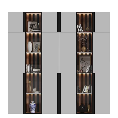 Modern Wardrobe Interior Design With Open Storage Shelves And Decorative Items 3d model