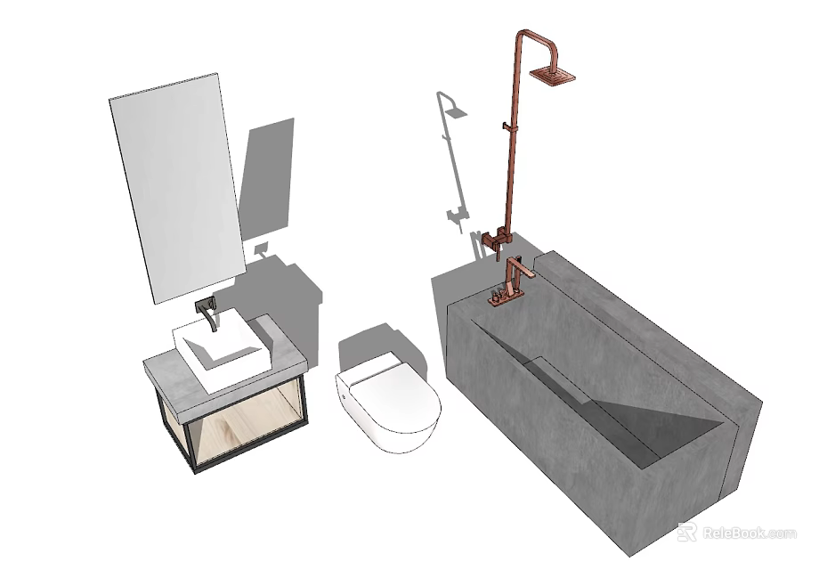 Modern Bathroom Interior Bathtub Design With Shower Fixture Mirror Sink And Toilet 3d model 