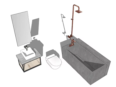 Modern Bathroom Interior Bathtub Design With Shower Fixture Mirror Sink And Toilet 3d model