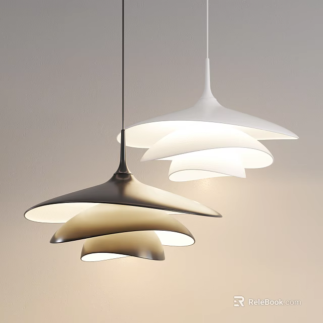 Modern Multi Layered Pendant Lights In Black And White With Warm Glow For Interior Space 3d model 