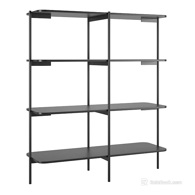 Modern Black Metal Open Shelf Unit With Multiple Shelves For Home Storage 3d model 