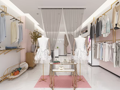 Modern Fashion Clothing Store Interior With Mannequins And Hanging Clothes 3d model
