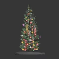 Decorated Christmas Tree With Star On Top Colorful Balls And Snow Base