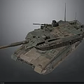 Armored Military Tank with Camouflage Paint Long Cannon Tracks and Turret