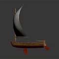 Sailboat Model With Wooden Hull White Sail Red Stand On Gray Background