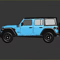 Blue Rockcrawler Off Road SUV With Black Roof And Red Accent Wheels