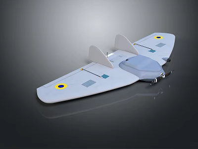 White Model Airplane With Yellow Circular Markers And Gray Square Panels 3d model