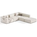 Modern L Shaped Three Seater Fabric Sofa With Soft Pillows And Cozy Throw Blankets