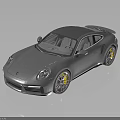 Silver Sports Car With Yellow Wheels Sleek Two Door Design Shiny Finish on Reflective Surface