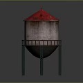 Water Tower Equipment With Red Roof Beige Body And Green Support Legs