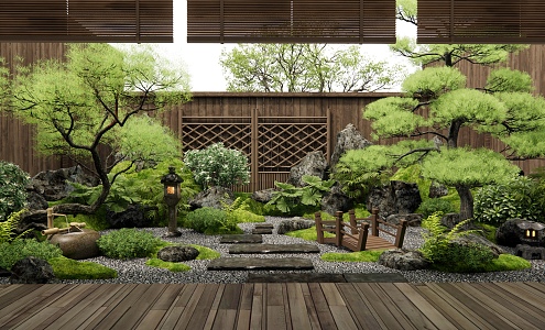 Japanese Zen Courtyard Landscape Country Homestay Courtyard Home Courtyard Tingbu Stone Head rockery Plant Landscape Landscaping Plant Heap 3d model