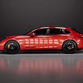 Red Luxury Sports Car with Aerodynamic Design Black Wheels on Shiny Reflective Floor