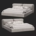 Upholstered Double Bed with Minimalist Design White Sheets and Soft Cozy Pillows 3d model