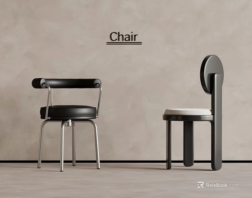 Minimalist Modern Chair Designs With Black Leather And Metallic Leg Structures 3d model 