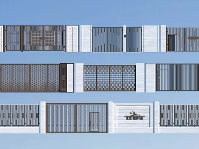 Modern Entrance Gate Design With Metal Grilles And Patterned Decorative Panels 3d model
