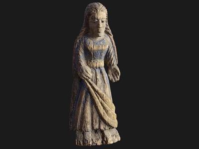 Hand Carved Ancient Wooden Female Sculpture With Long Hair And Robed Design 3d model