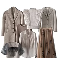 Stylish Neutral Tones Clothing With Coat Blazer Lace Top Sweater Shirt And Tulle Skirt