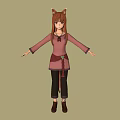 3D Model Character With Cat Ears Wearing Pink Top And Dark Pants 3d model