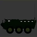 Green Armored Military Vehicle With Six Wheels Antenna And Headlights Design