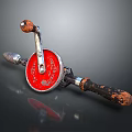 Vintage Manual Sharpening Tool With Red Wheel Wooden Handle And Metal Components