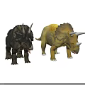 Detailed 3D Triceratops Dinosaur Models Character Designs With Black Yellow Colors And Different Poses