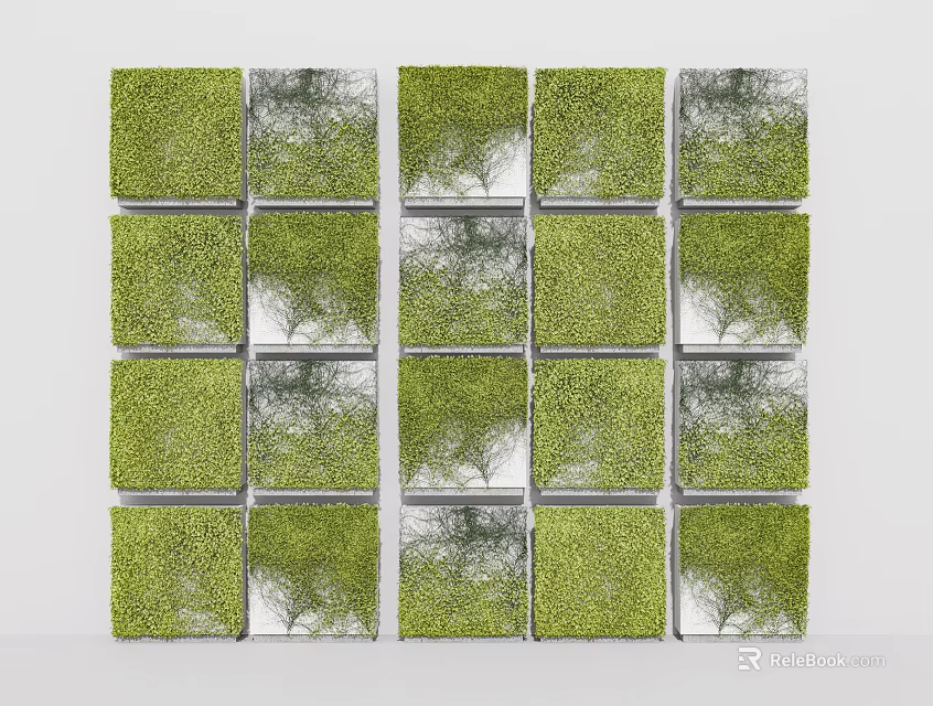Green Vines in Square Panels for Modern Wall Decoration with Silver Background 3d model 