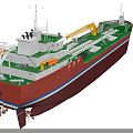 Red Hull Green Deck Cargo Ship Featuring Yellow Crane And Deck Equipment 3d model