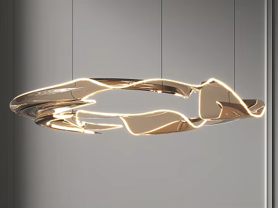 Elegant Modern Hanging Chandelier with Metallic Finish Unique Irregular Ring Shape and Warm Lighting 3d model