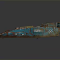 Blue Rusted Vintage Boat Model With Metal Structure And Details