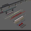 High Speed Trains On Elevated Railway Tracks With Multiple Models And Infrastructure 3d model