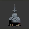 Detailed Battleship Weapon Model With Gray Hull Red Bottom Deck Turrets And Bridge