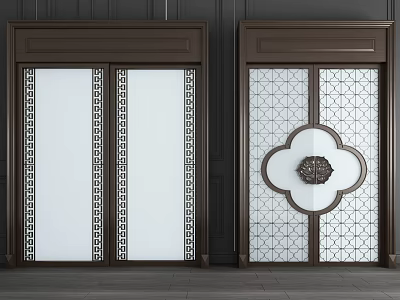 Stylish Sliding Doors For Home Interior With Decorative Glass And Dark Frame Design 3d model