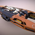 Futuristic Sci-Fi Spaceship With Orange Black Exterior Metallic Structure And Detailed Design