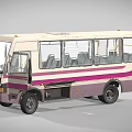 Vintage Bus Exterior With Pink And White Stripes And Large Passenger Windows