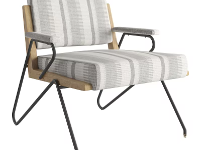 Modern Leisure Chair With Wooden Frame Striped Fabric And Black Metal Legs 3d model