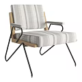 Modern Leisure Chair With Wooden Frame Striped Fabric And Black Metal Legs