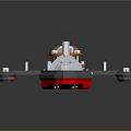 3D Designed Battleship Water Vessel With Orange Deck White Structures And Red Bottom Edges