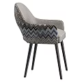 Modern Fabric Dining Chair With Geometric Pattern Armrests And Black Wooden Legs