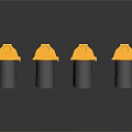 Multiple Yellow Traffic Lights With Black Lenses In Various Sizes On