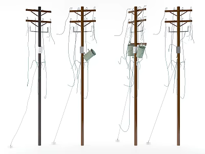Different Types Of Roadside Utility Poles With Electrical Wires And Transformers 3d model