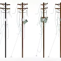 Different Types Of Roadside Utility Poles With Electrical Wires And Transformers