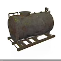 Vintage Rusty Oil Tank with Weathered Surface on Industrial Metal Stand