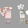 Decorative Party Supplies With Balloons Signs Vines And Wooden Crate Stands