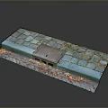 Detailed Urban Street Section Model With Blue Curb Gray Paving Tiles and Metal Manhole Cover
