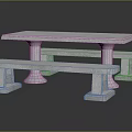 Sturdy Stone Outdoor Table With Matching Benches For Garden Patio Use