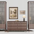 Elegant Wooden Bookcases With Glass Doors Dresser Table Lamp And Framed Wall Paintings