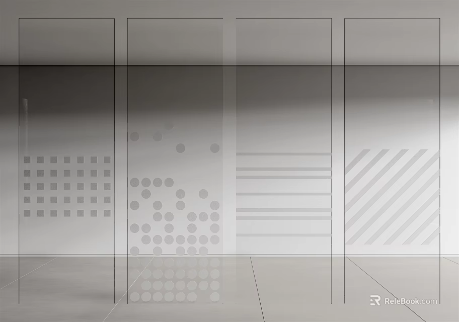 Modern Transparent Glass Partition With Various Patterns For Interior Space Division 3d model 