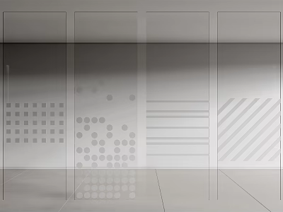 Modern Transparent Glass Partition With Various Patterns For Interior Space Division 3d model