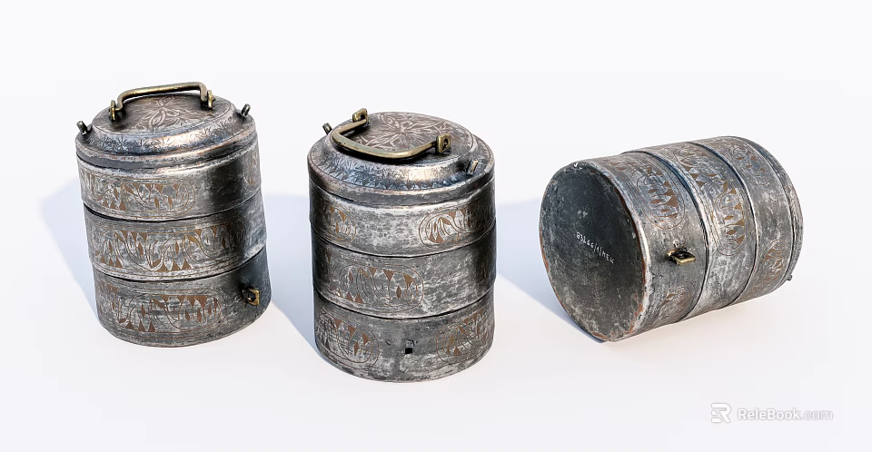 Vintage Industrial Equipment Metal Cylindrical Containers With Handles And Textured Surfaces 3d model 