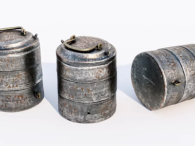 Vintage Industrial Equipment Metal Cylindrical Containers With Handles And Textured Surfaces 3d model